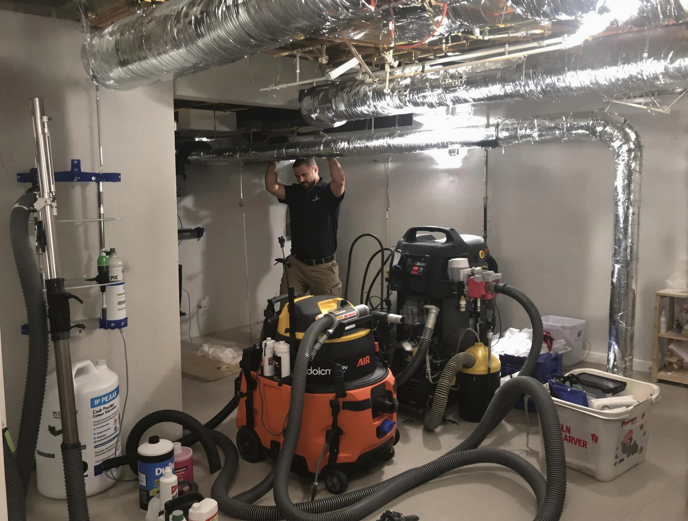 West Jordan Air Duct Cleaning specialist performing professional mold removal from air ducts using safety equipment in West Jordan