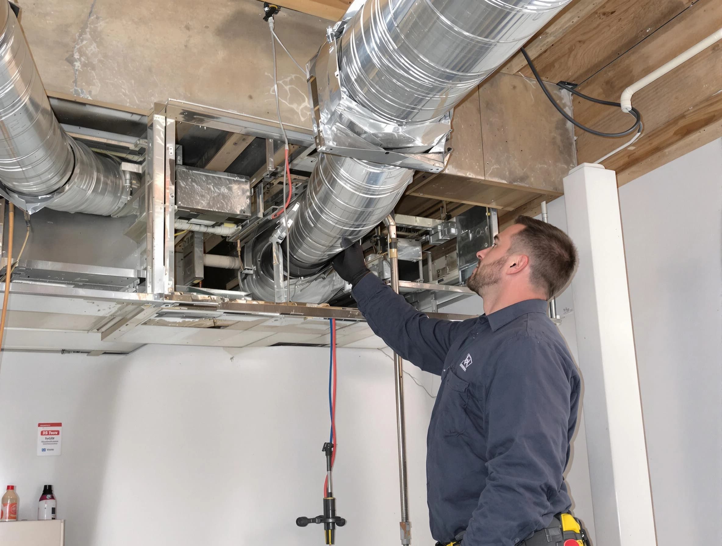 West Jordan Air Duct Cleaning technician performing professional air duct repair using specialized tools in West Jordan