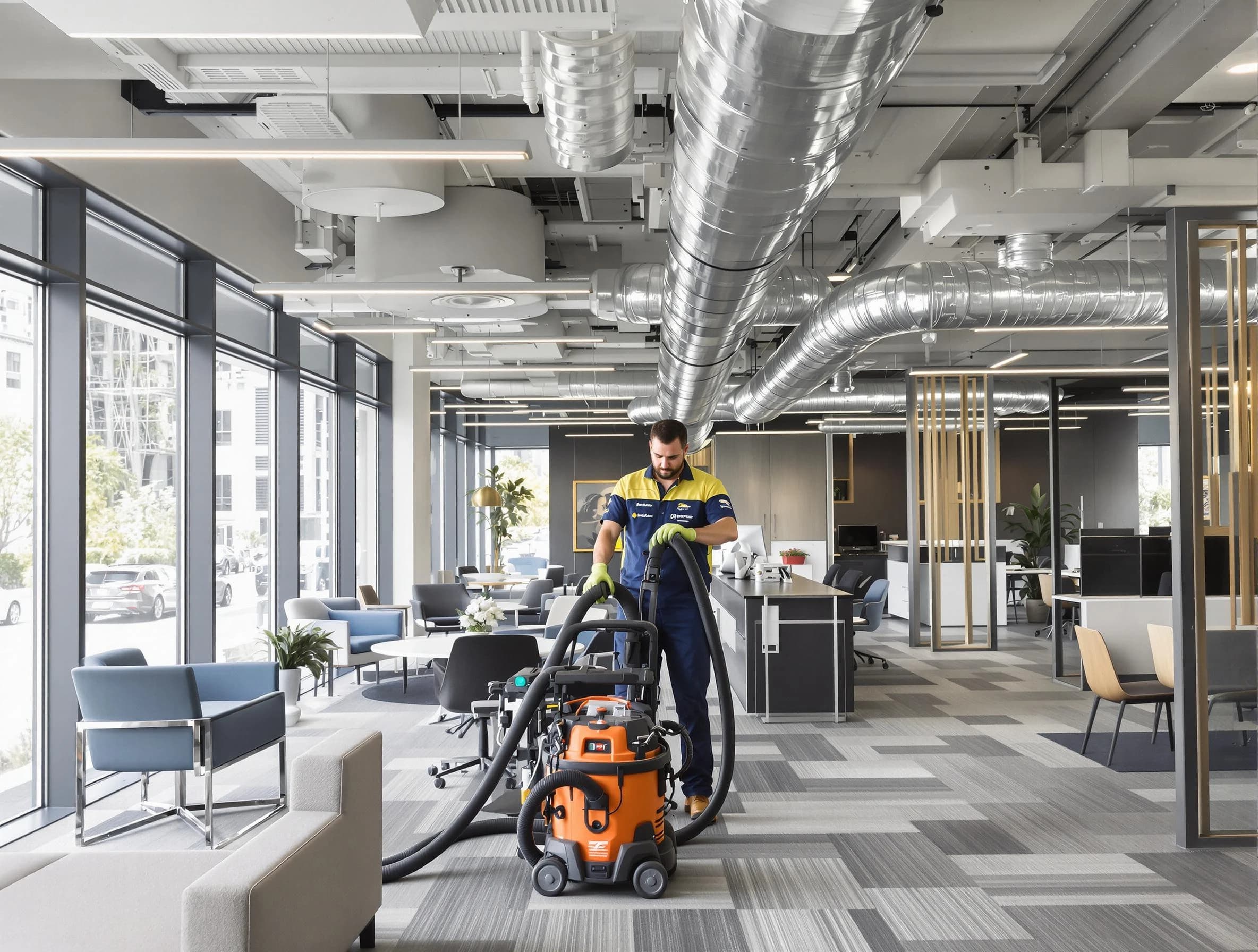 West Jordan Air Duct Cleaning team performing thorough commercial duct cleaning at a West Jordan business center