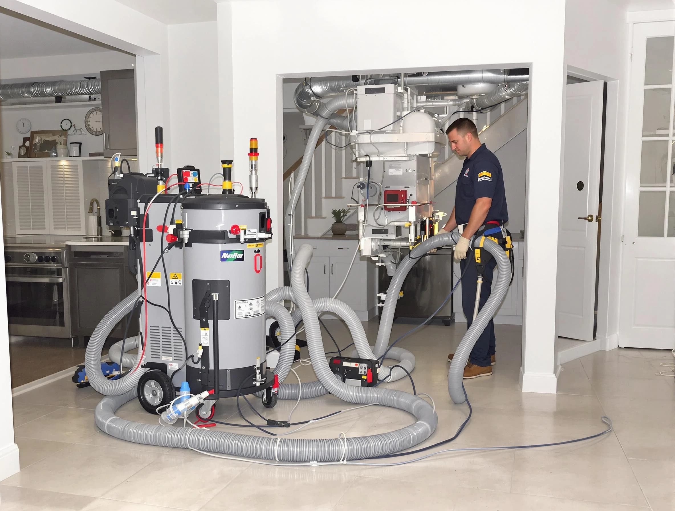 West Jordan Air Duct Cleaning technician operating negative pressure cleaning equipment for thorough duct maintenance in West Jordan