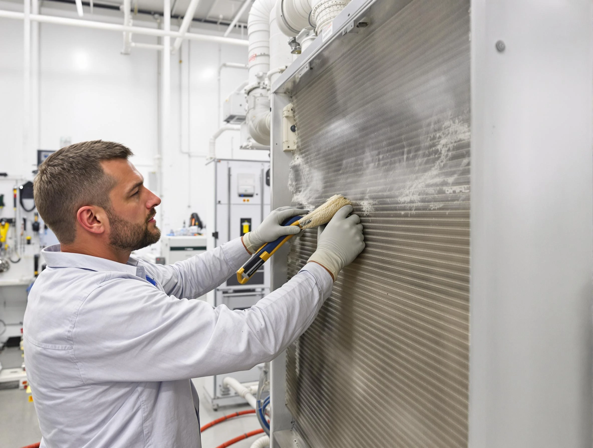 West Jordan Air Duct Cleaning technician performing precision commercial coil cleaning at a West Jordan business