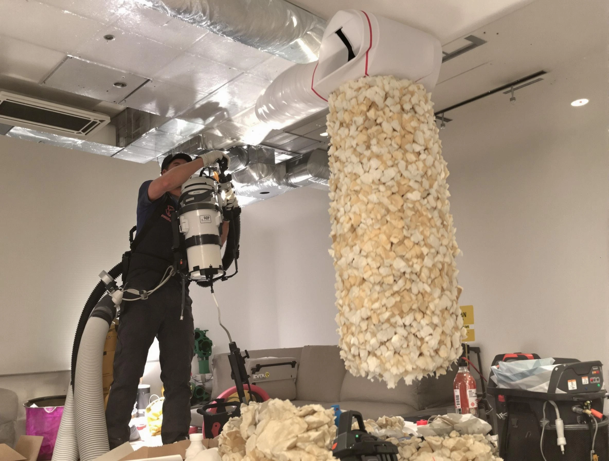 West Jordan Air Duct Cleaning technician performing precision vacuum insulation removal in a residential property in West Jordan